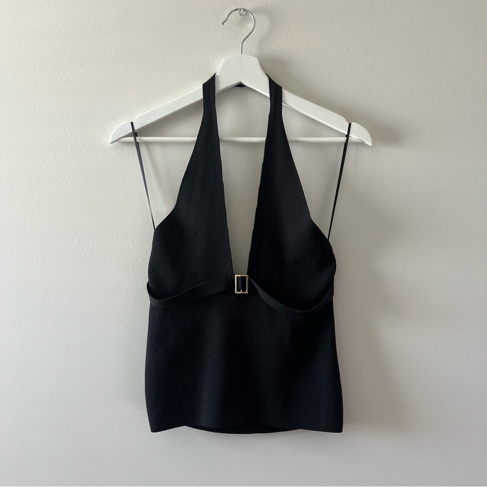 Urban Outfitters Black Halter Top with Buckle Detail